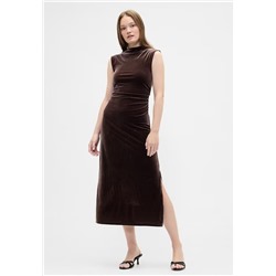 Ruched Velvet Mockneck Midi Dress