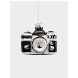 Игрушка елочная, 7х5 см, стекло, черно-белая, Фотоаппарат, New year