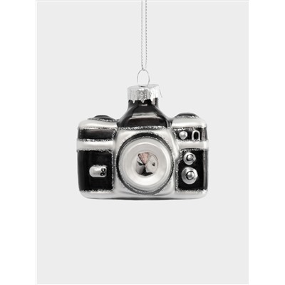 Игрушка елочная, 7х5 см, стекло, черно-белая, Фотоаппарат, New year