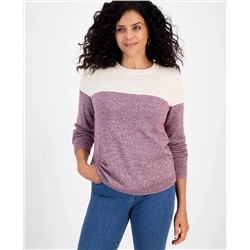 Style & Co Women's Crewneck Cotton Colorblocked Sweater