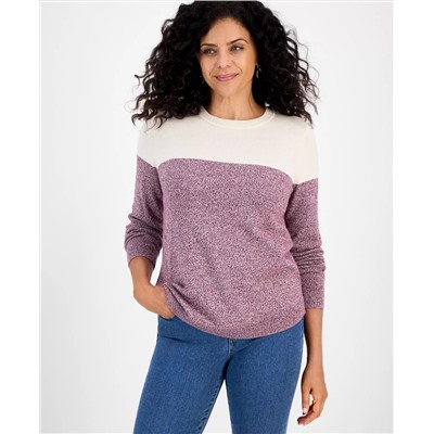 Style & Co Women's Crewneck Cotton Colorblocked Sweater