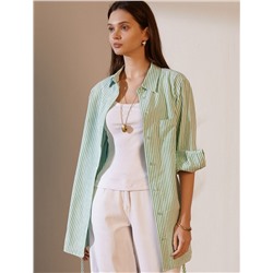 Удлиненная блузка с поясом в тонкую полоску из хлопка