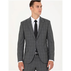 Füme Ekose Yün Karışımlı Ekstra Slim Fit Takım Elbise