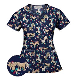 UA Frolic In The Flowers Navy Mock Wrap Scrub Top