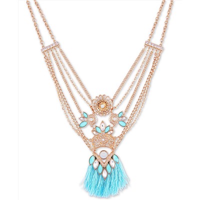 GUESS Gold-Tone Crystal & Stone Tassel Statement Necklace, 18" + 2" extender
