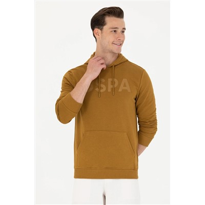Erkek Açık Haki Kapüşonlu Basic Sweatshirt