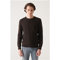 Kahverengi Bisiklet Yaka Önü Dokulu Pamuklu Triko Kazak