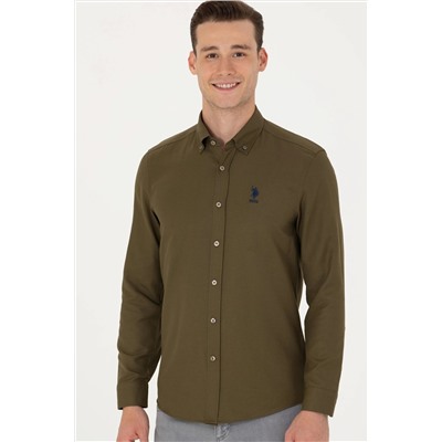 Erkek Haki Uzun Kollu Basic Gömlek