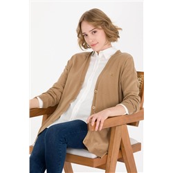 Kadın Camel Melanj Basic Triko Hırka