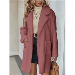 SHEIN LUNE Lapel Neck Dual Pocket Drop Shoulder Teddy Coat