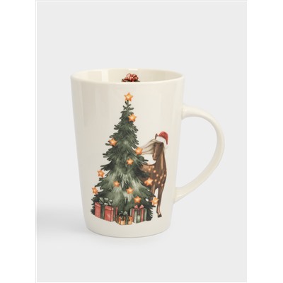 Кружка, 420 мл, фарфор N, белая, Лошадь у елки, Bright horse