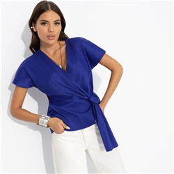 Блуза с декоративной сборкой, Откройся желаниям (синяя)