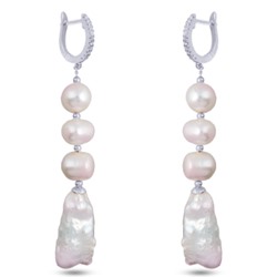 Серьги (жемчуг барочный белый, фианит; покрытие родий), Есть комплект