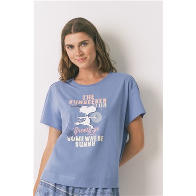 Pijama corto algodón azul Snoopy