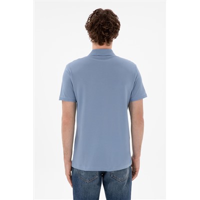 Erkek Slim Fit Polo Yaka Mavi Basic Tişört