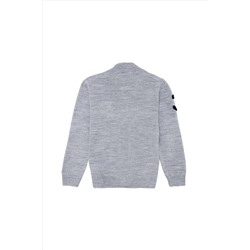 Erkek Çocuk Gri Melanj Fermuarlı Triko Hırka