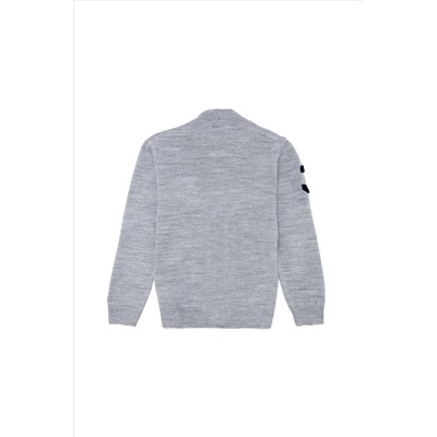 Erkek Çocuk Gri Melanj Fermuarlı Triko Hırka