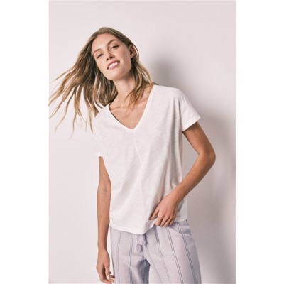 Pijama largo lila manga corta algodón rayas