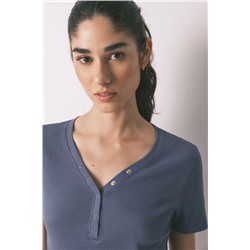 Camiseta manga corta algodón canalé azul