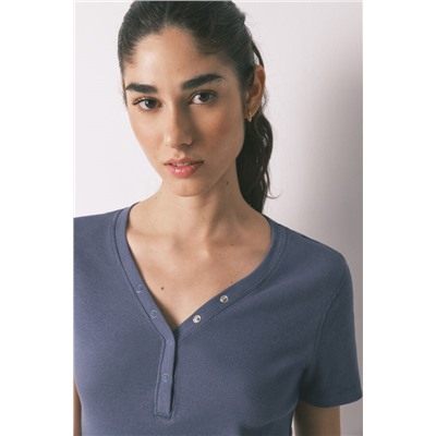 Camiseta manga corta algodón canalé azul