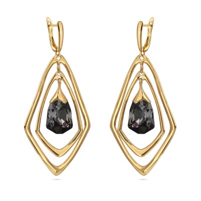 Серьги Румба (кристаллы SW темно-серые; покрытие золото), Есть комплект