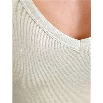 Футболка облегающая из хлопка в рубчик с V вырезом и матовым покрытием металлик