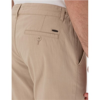 Bej Slim Fit Keten Görünümlü Kanvas Pantolon