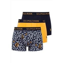 U.S. Polo Assn. - Erkek Sarı - Baskılı- Lacivert 3 Lü Boxer