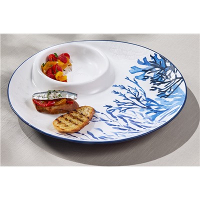 Блюдо, 32 см, керамика К, белое, круглое, Синие кораллы, Blue Coral, 63292