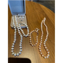 Жемчужный набор из 3-х предметов бусы+браслет+серьги