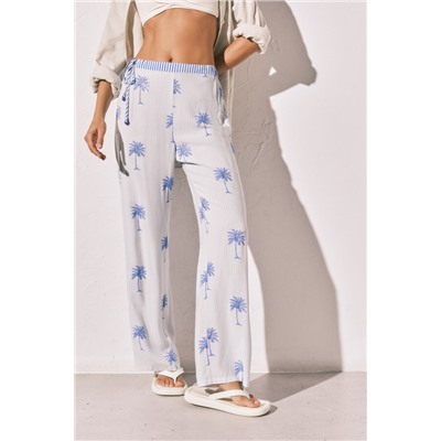 Pantalón largo estampado rayas palmeras