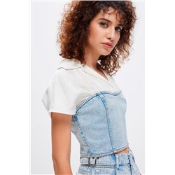 Top Blanco y azul marino jaspeado