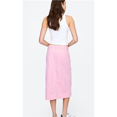 SuperSoft Denim Button-Front Midi Skirt