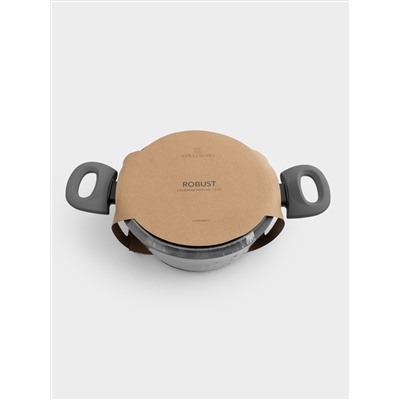 Кастрюля, 20 см, 2,3 л, с крышкой, с покрытием, алюминий, серо-черная, Robust