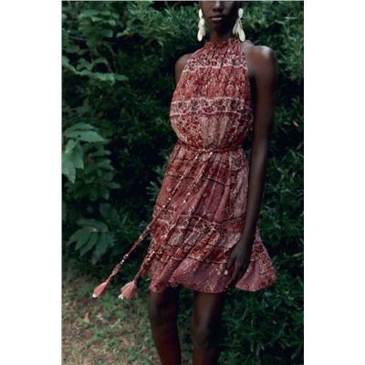 PATCHWORK PRINT MINI DRESS WITH BELT