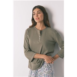 Camiseta manga ¾ 100% algodón kaki