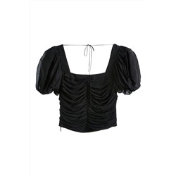 Top drapeado de lino Negro