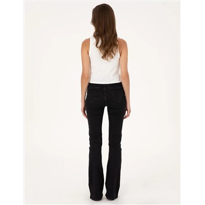 Siyah Skinny Flare Fit Jean Pantolon