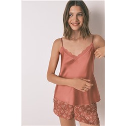 Pijama corto satén naranja