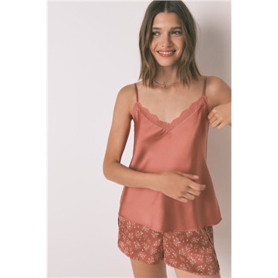 Pijama corto satén naranja