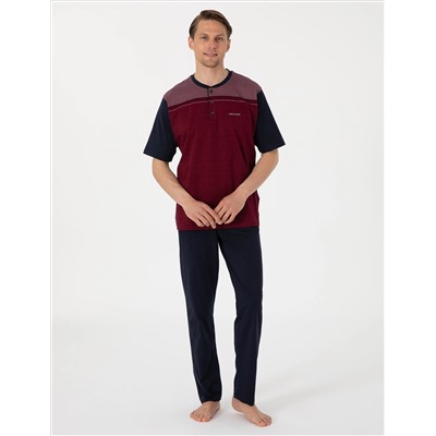 Bordo Kısakol 3'lü Jakarlı Pijama Takımı
