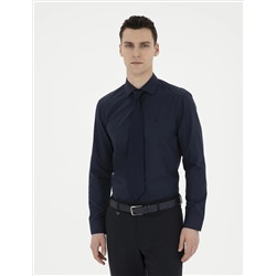 Lacivert Slim Fit Uzun Kollu Basic Gömlek