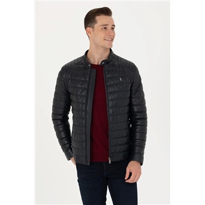 Erkek Lacivert Deri Ceket