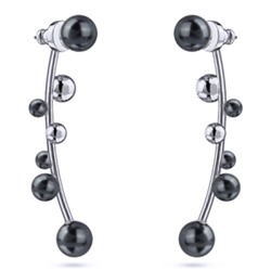 Серьги Просекко (Майорка 4-8мм темно-серая; покрытие родий), Есть комплект