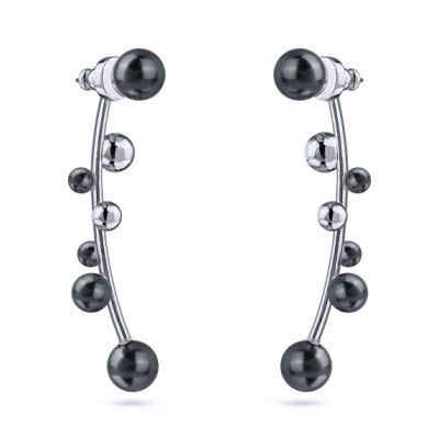 Серьги Просекко (Майорка 4-8мм темно-серая; покрытие родий), Есть комплект