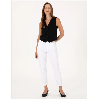Beyaz Mom High Waist Fit Jean Pantolon