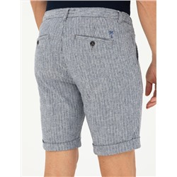 Açık Lacivert Slim Fit Keten Karışımlı Beli Lastikli Bağcıklı Dokuma Şort