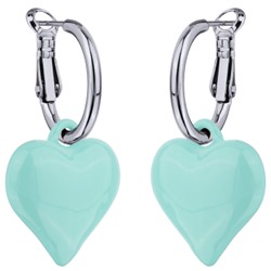 Серьги Сердцебиение (2, 5см, эмаль морская свежесть; покрытие родий), Есть комплект