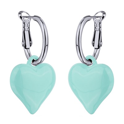 Серьги Сердцебиение (2, 5см, эмаль морская свежесть; покрытие родий), Есть комплект