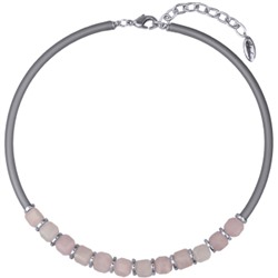Колье Терра (кварц розовый, каучук серый; покрытие родий) 40-45см, Есть комплект